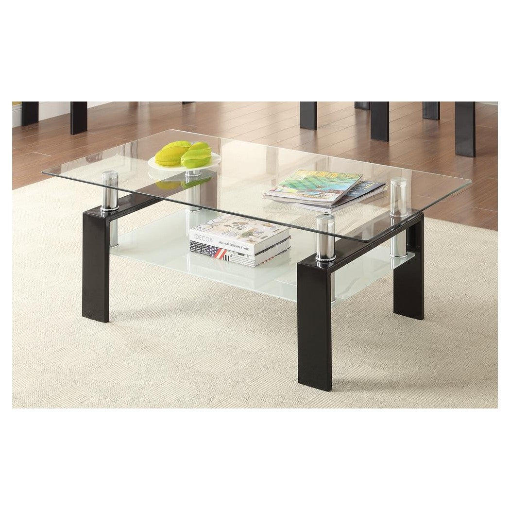 Dyer Tempered Glass Coffee Table with Shelf Black 702288