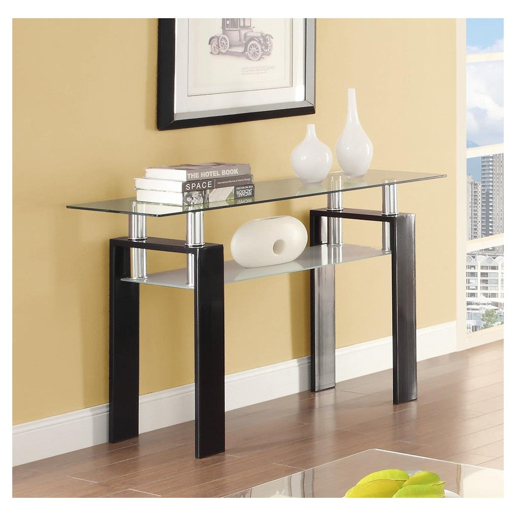 Dyer Tempered Glass Sofa Table with Shelf Black 702289