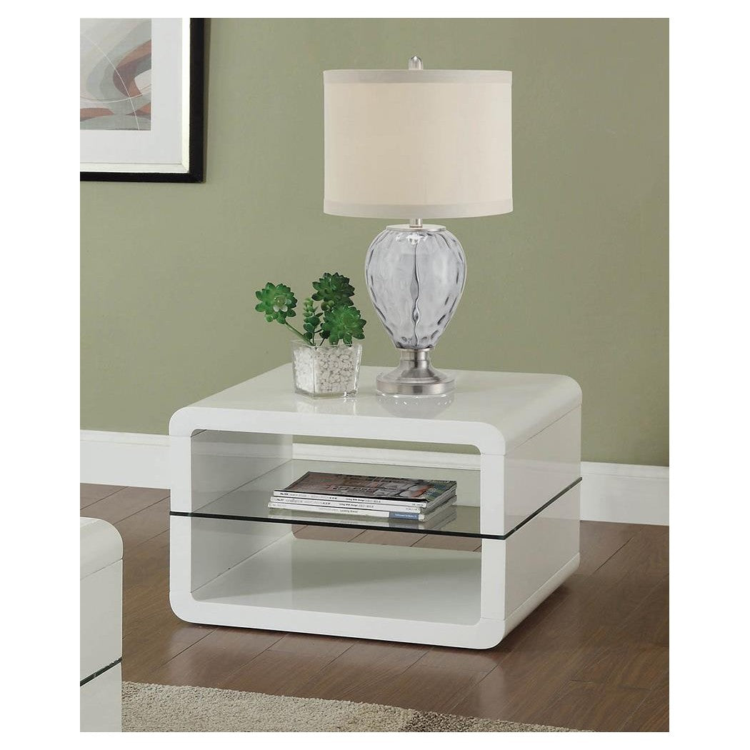 Elana Square 2-shelf End Table Glossy White 703267