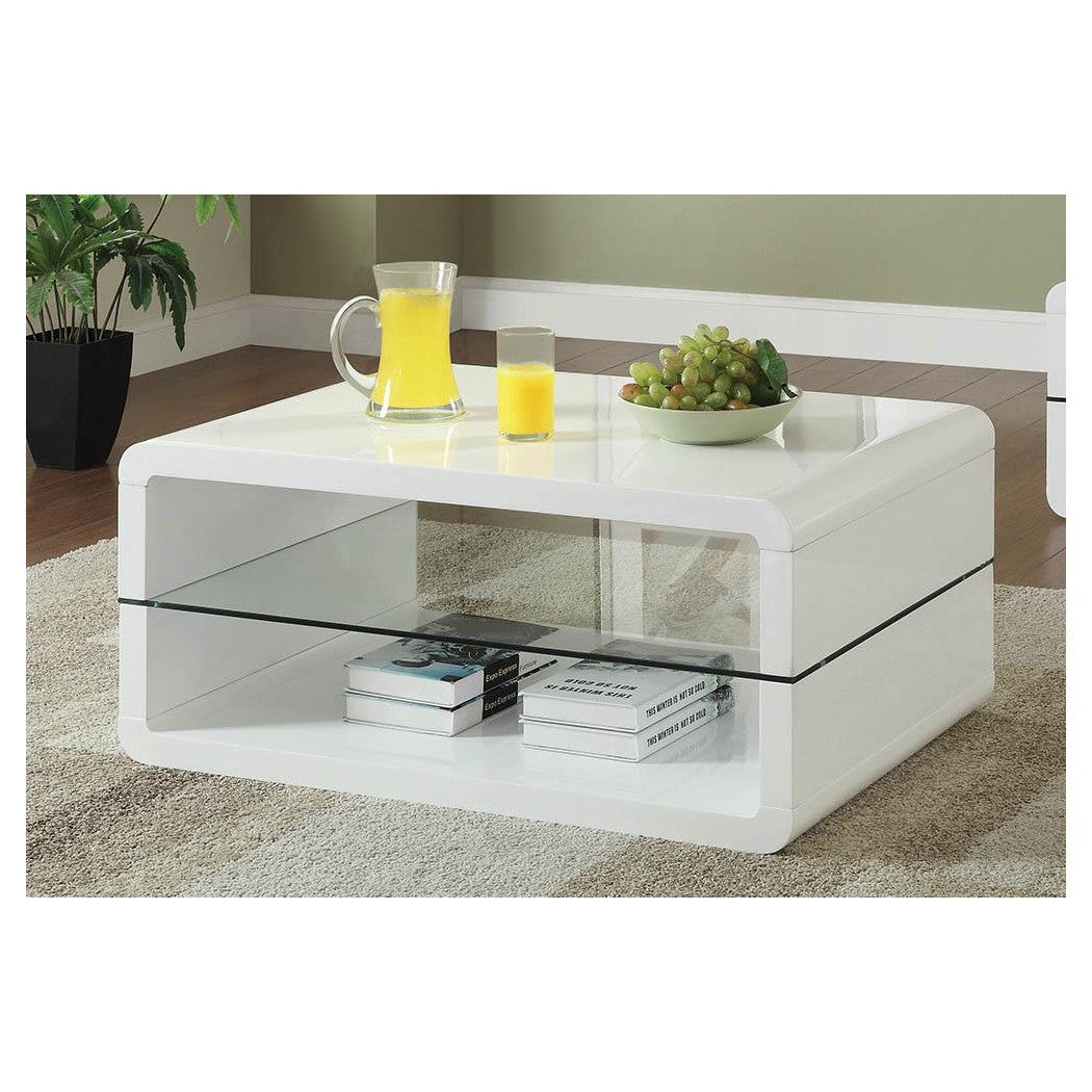 Elana Rectangle 2-shelf Coffee Table Glossy White 703268