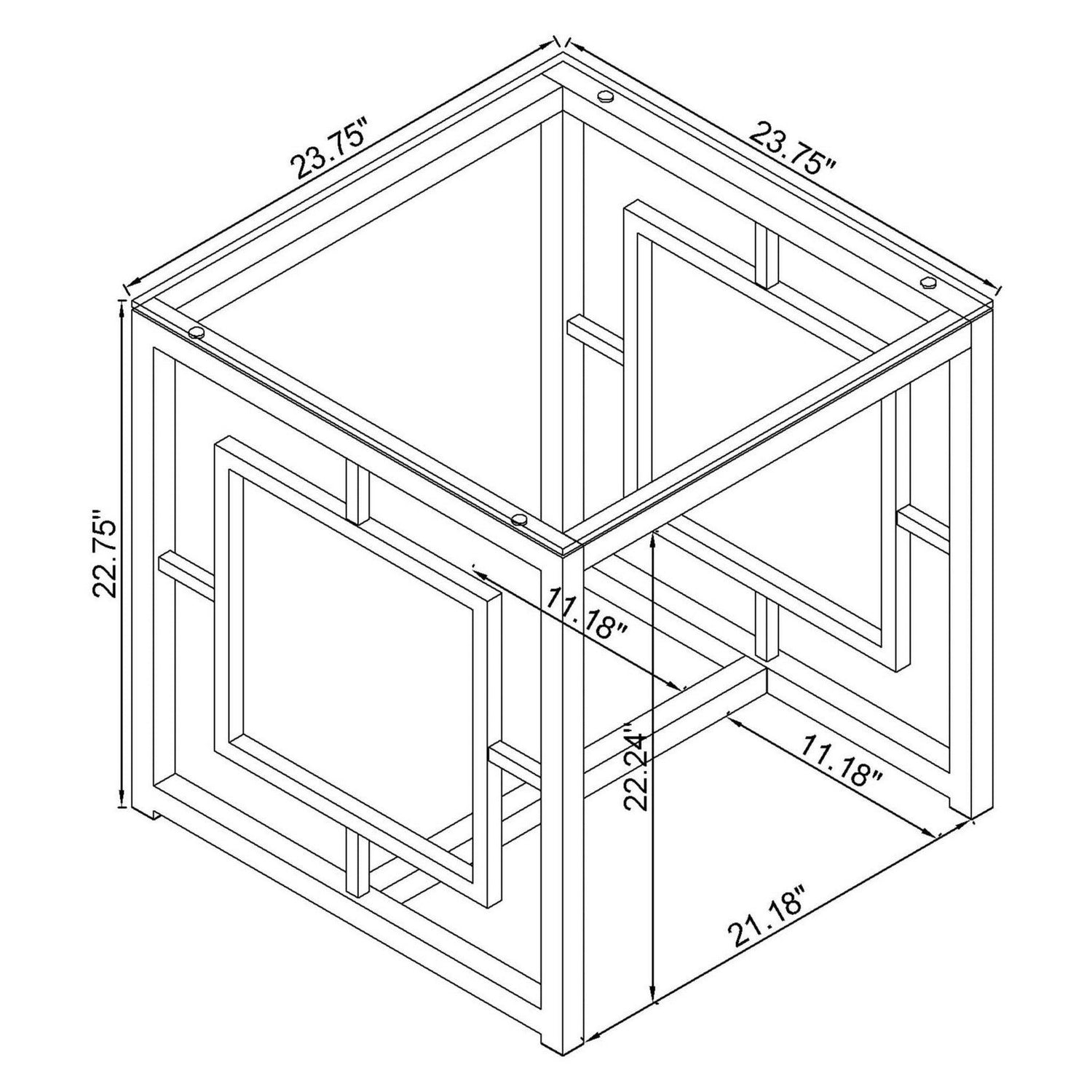 Merced Square Tempered Glass Top End Table Nickel 703737