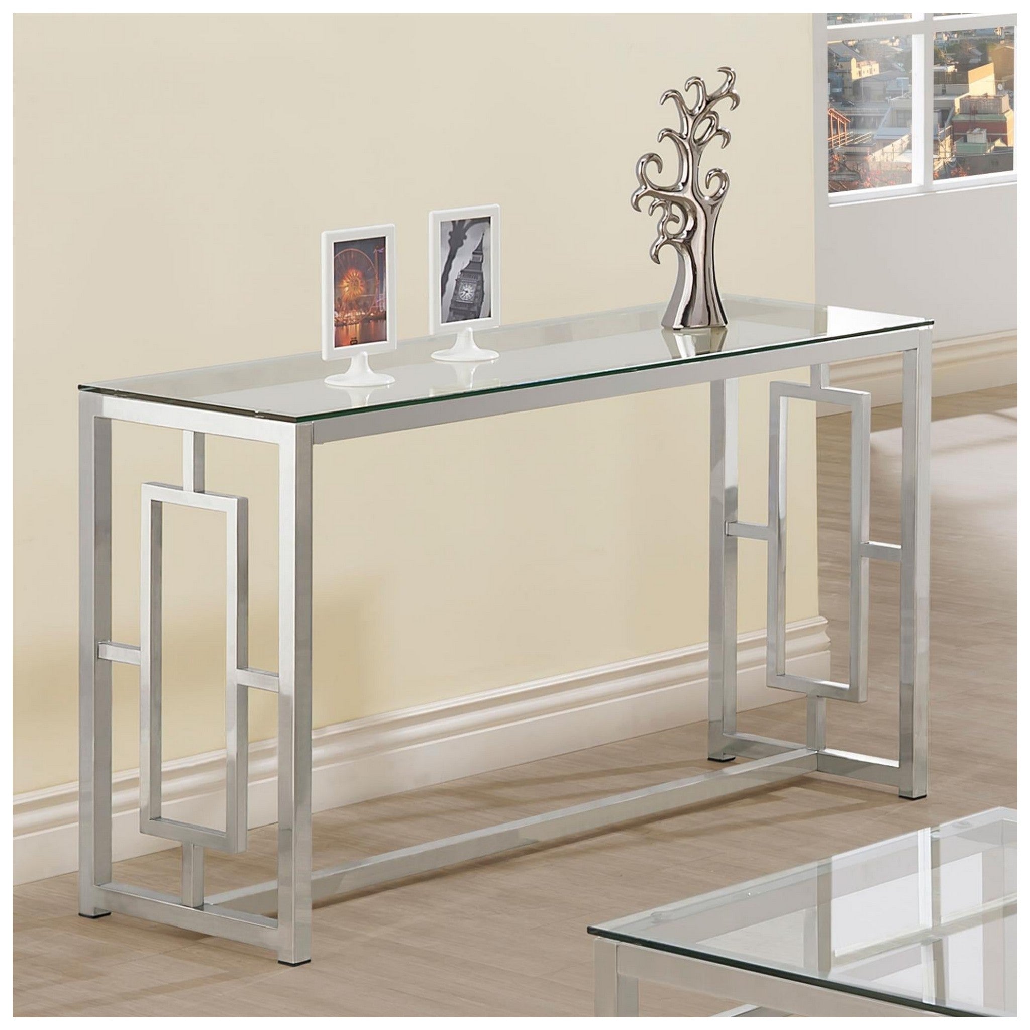 Merced Rectangle Glass Top Sofa Table Nickel 703739