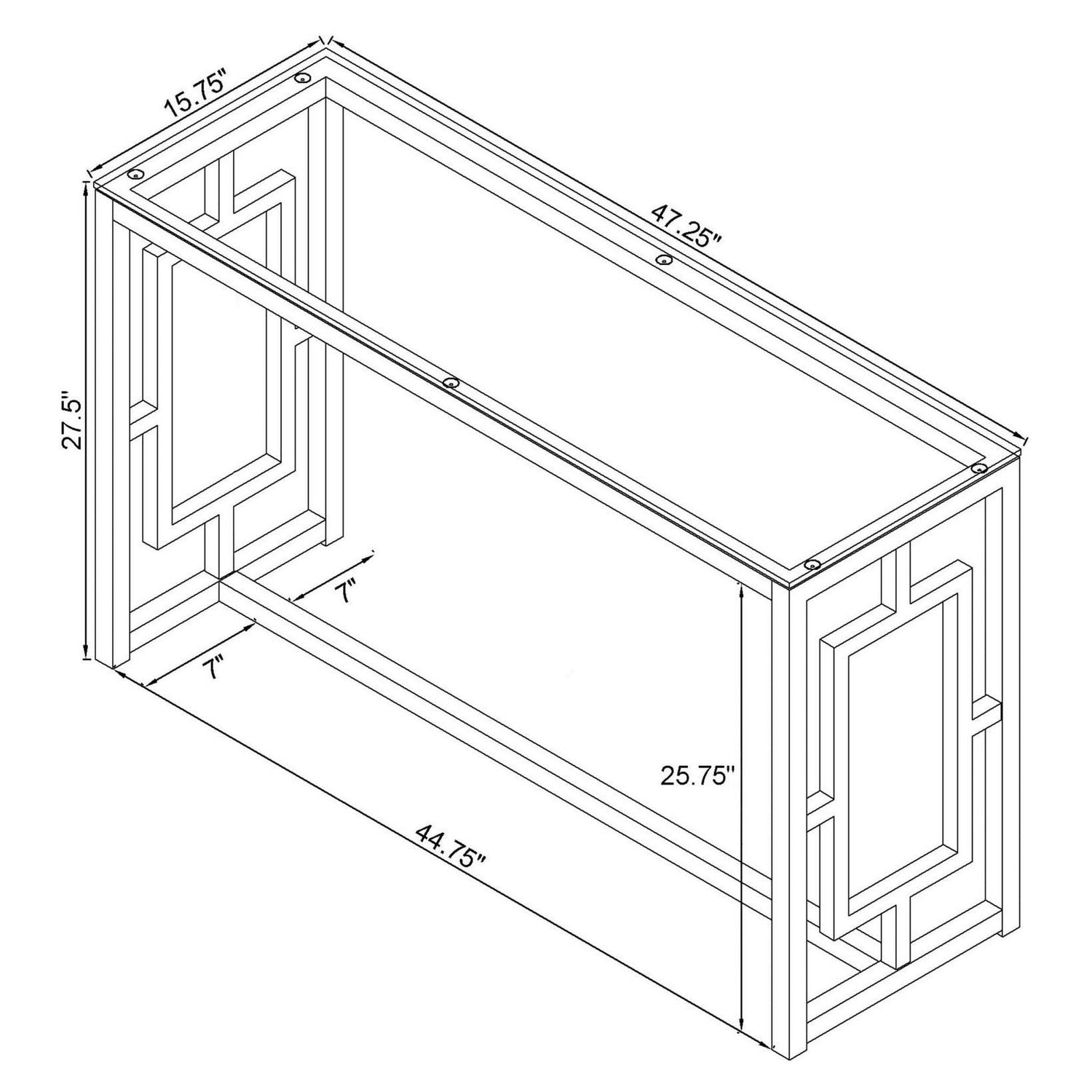 Merced Rectangle Glass Top Sofa Table Nickel 703739