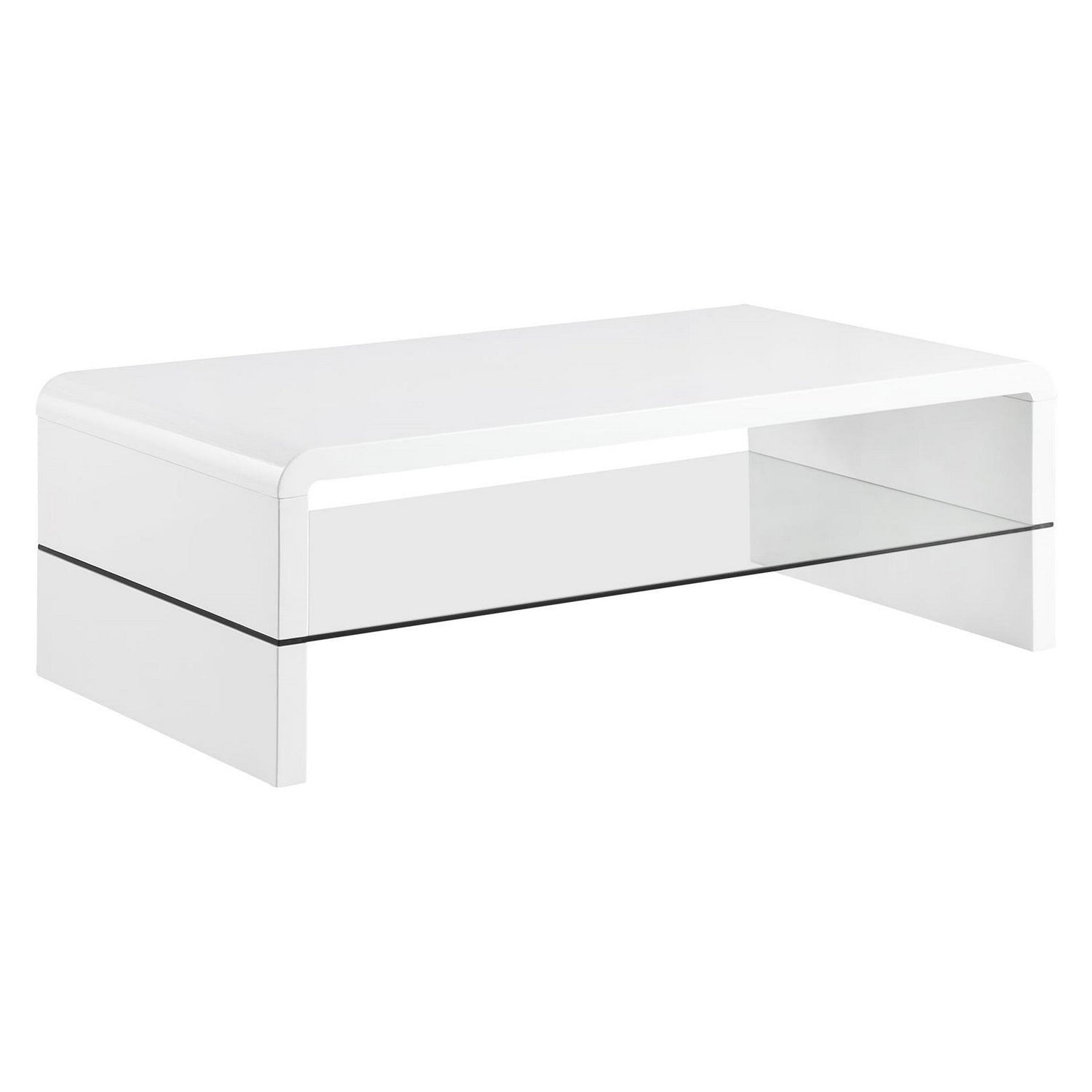 Airell Rectangular Coffee Table with Glass Shelf White High Gloss 703798