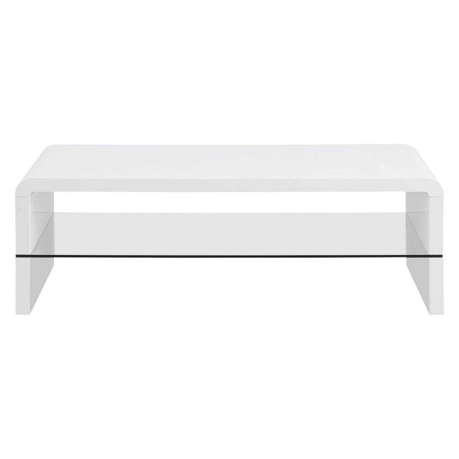 Airell Rectangular Coffee Table with Glass Shelf White High Gloss 703798