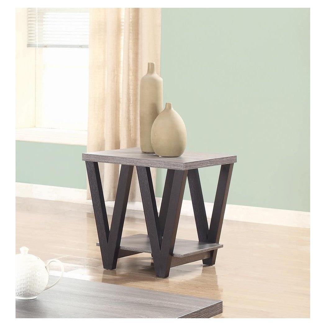 Stevens V-shaped End Table Black and Antique Grey 705397