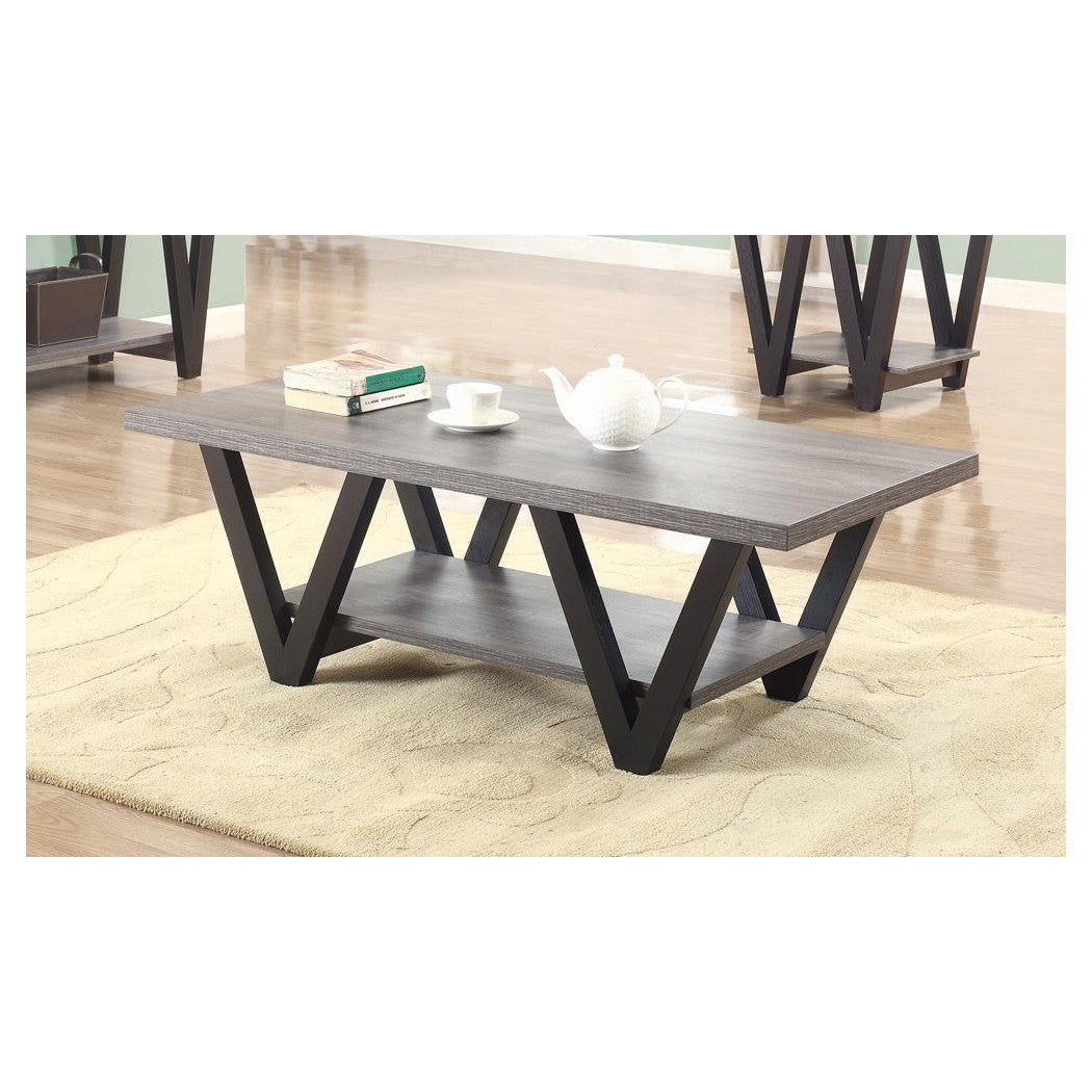 Stevens V-shaped Coffee Table Black and Antique Grey 705398