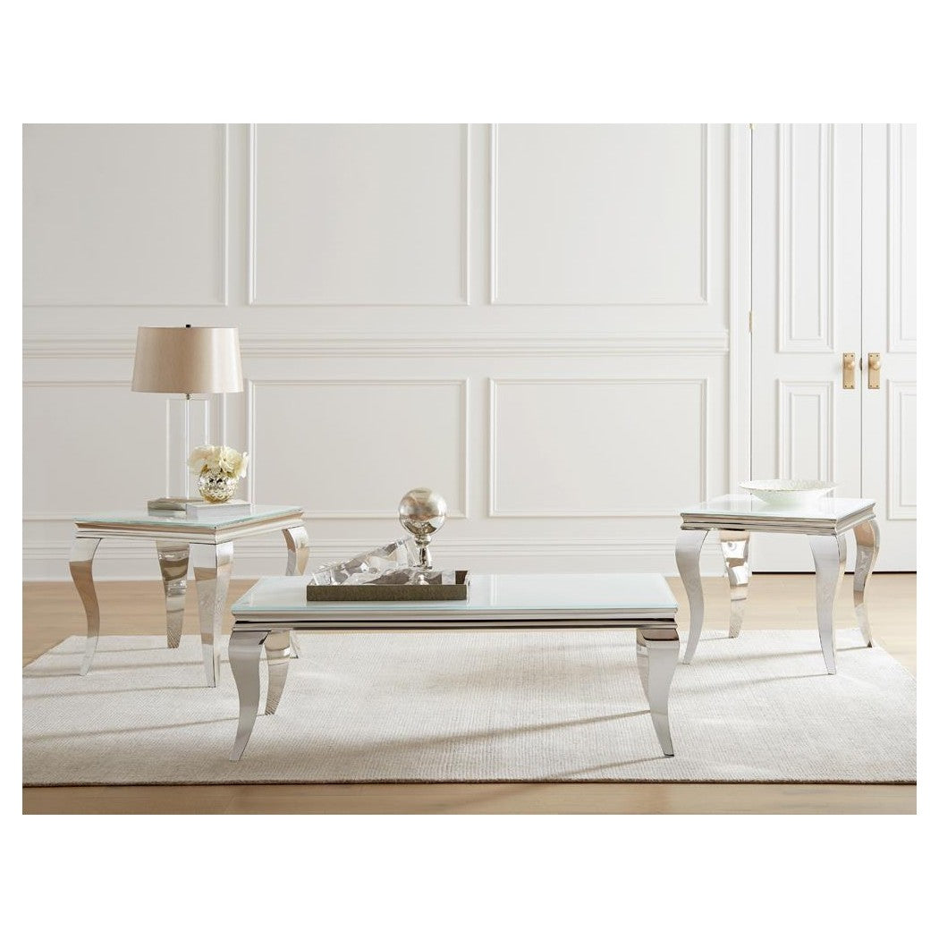 Luna Square End Table White and Chrome 707767