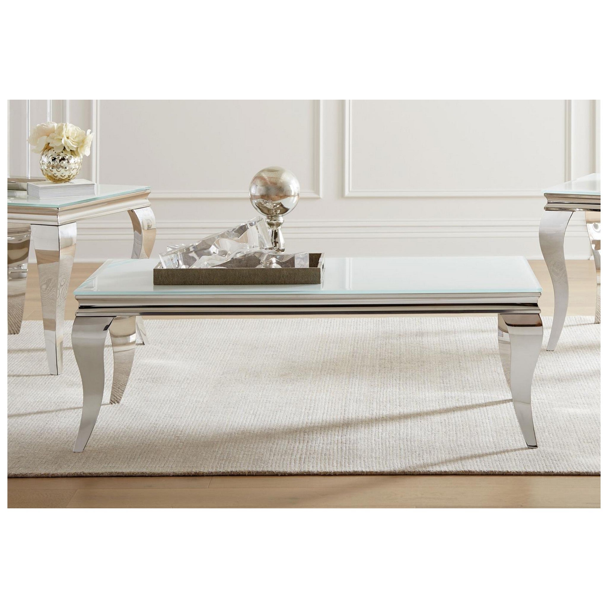 Luna Rectangle Coffee Table White and Chrome 707768