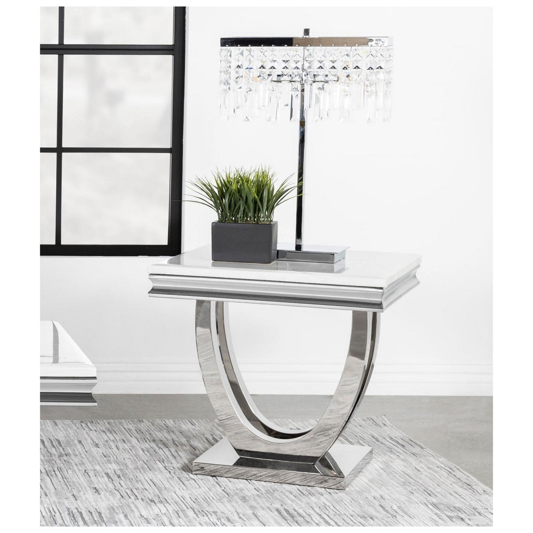 Adabella U-base Square End Table White and Chrome 708537