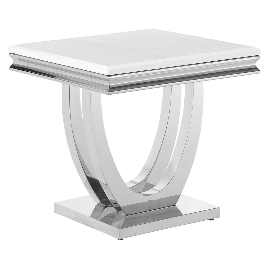 Adabella U-base Square End Table White and Chrome 708537