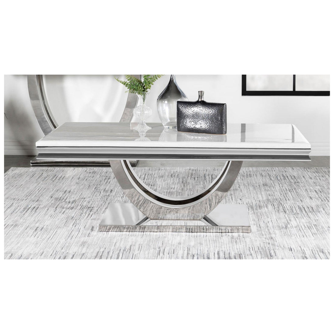 Adabella U-base Rectangle Coffee Table White and Chrome 708538