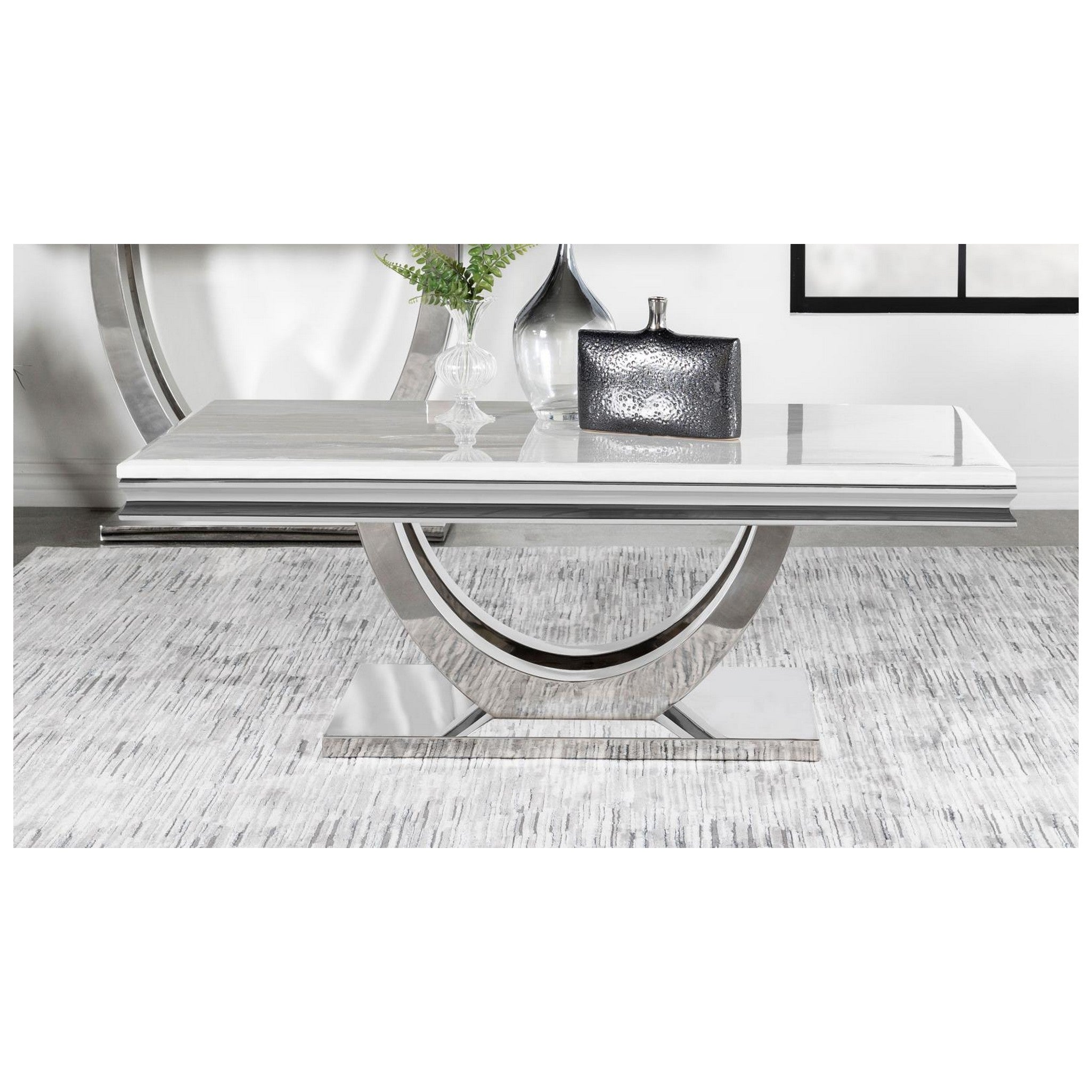 Adabella U-base Rectangle Coffee Table White and Chrome 708538