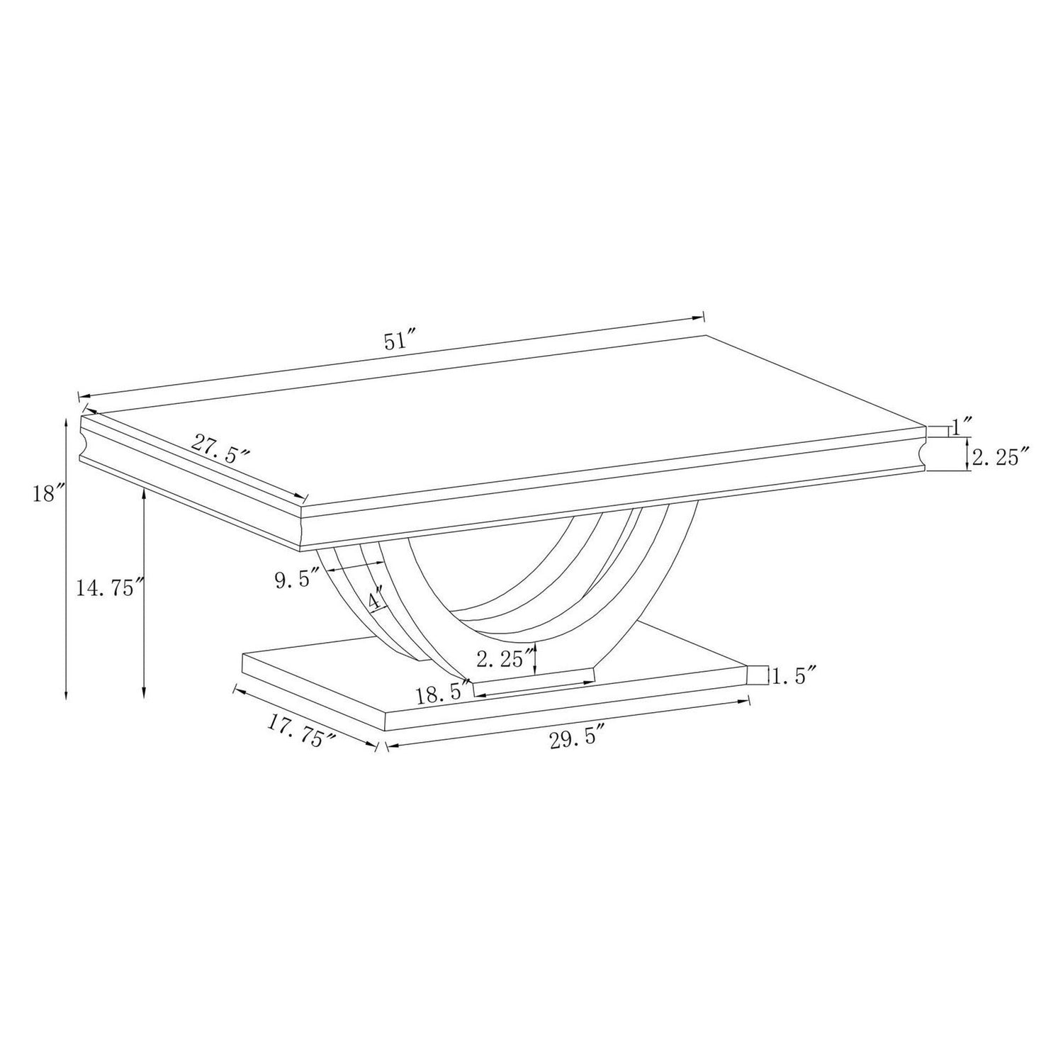 Adabella U-base Rectangle Coffee Table White and Chrome 708538