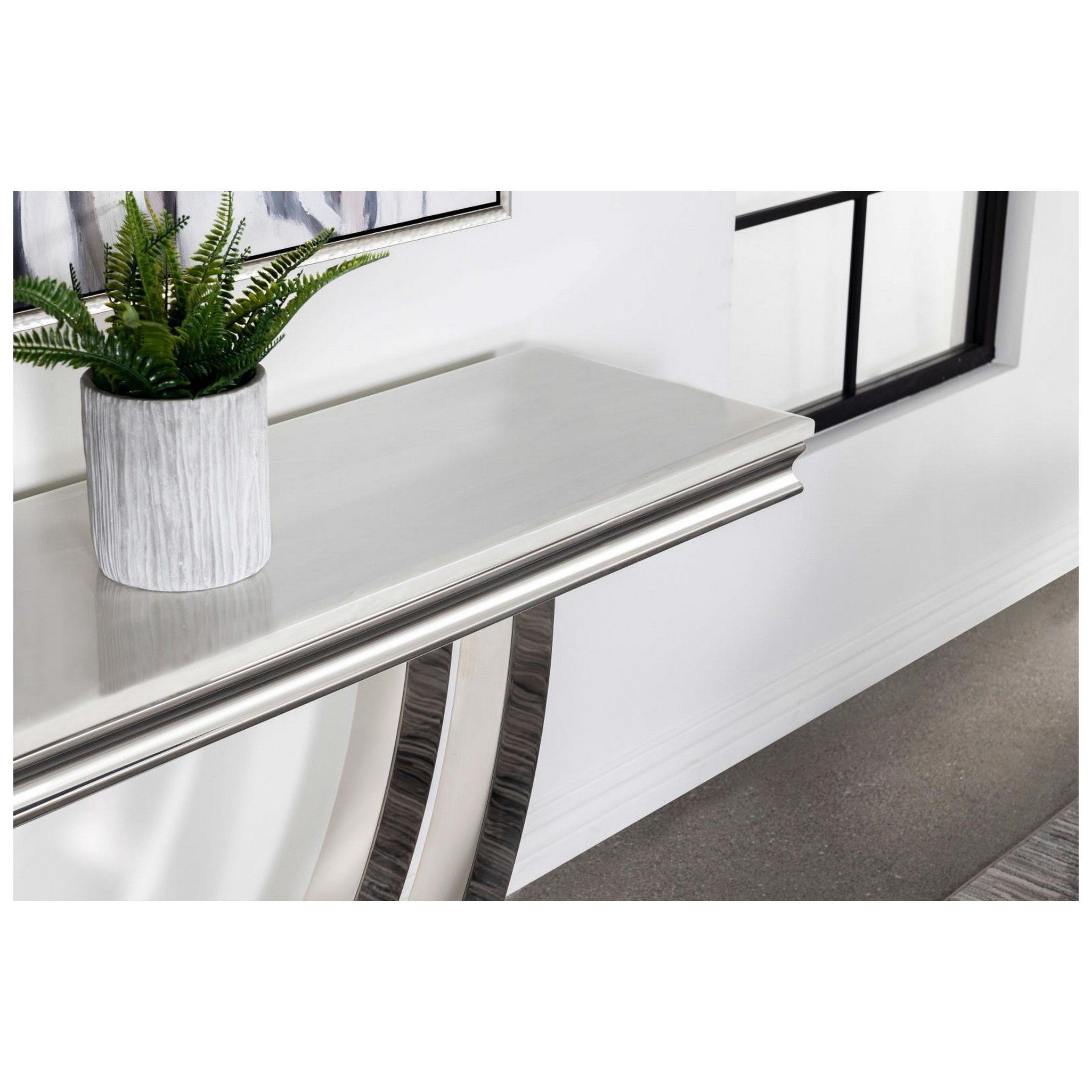 Adabella U-base Rectangle Sofa Table White and Chrome 708539