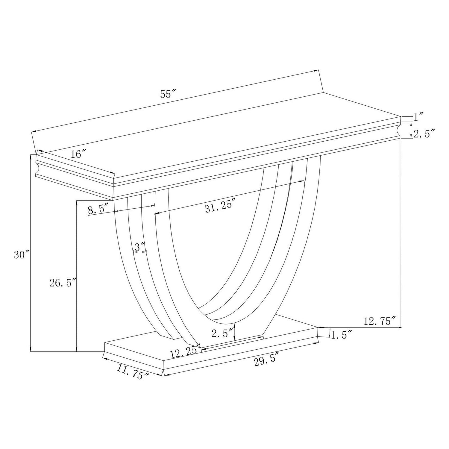 Adabella U-base Rectangle Sofa Table White and Chrome 708539