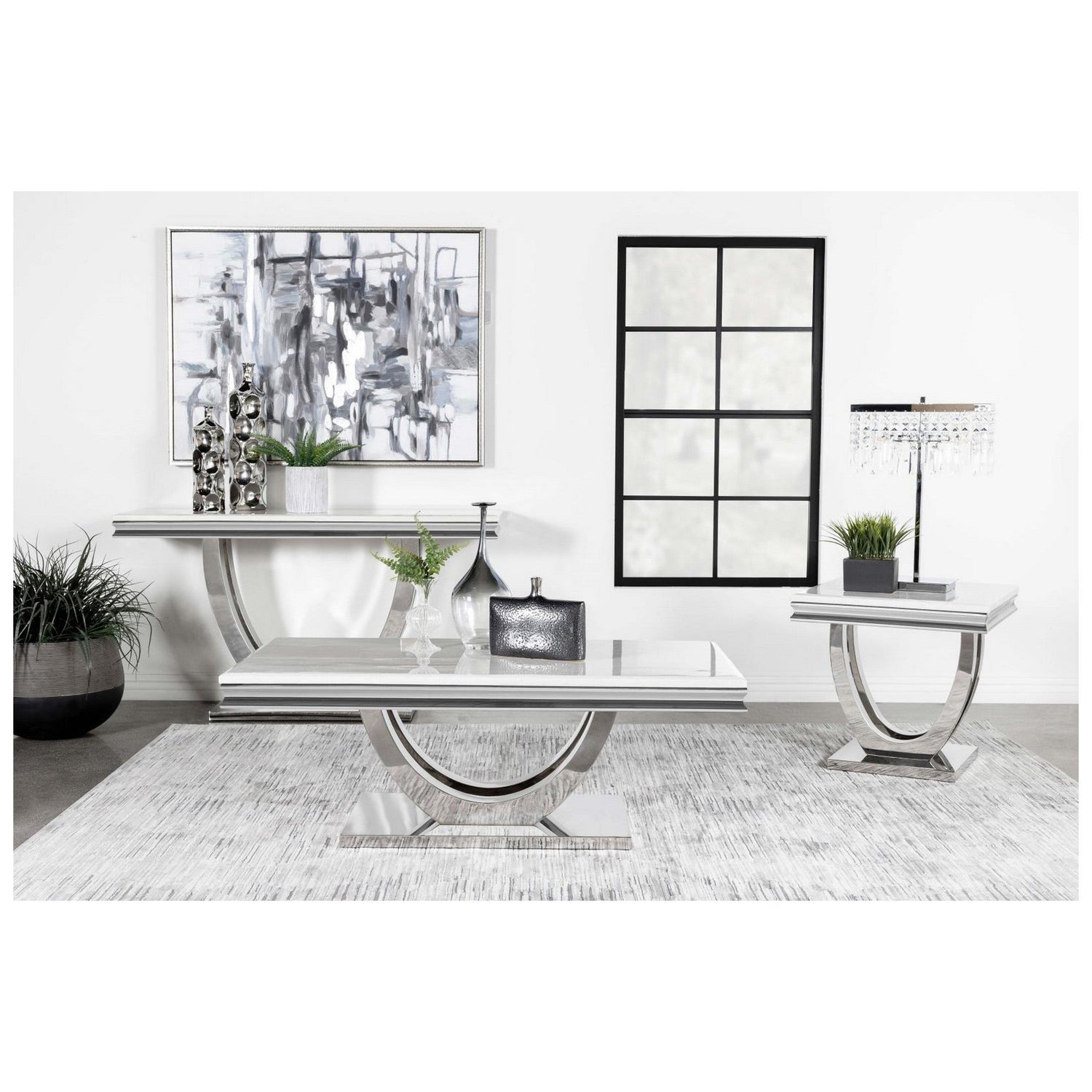 Adabella U-base Rectangle Sofa Table White and Chrome 708539