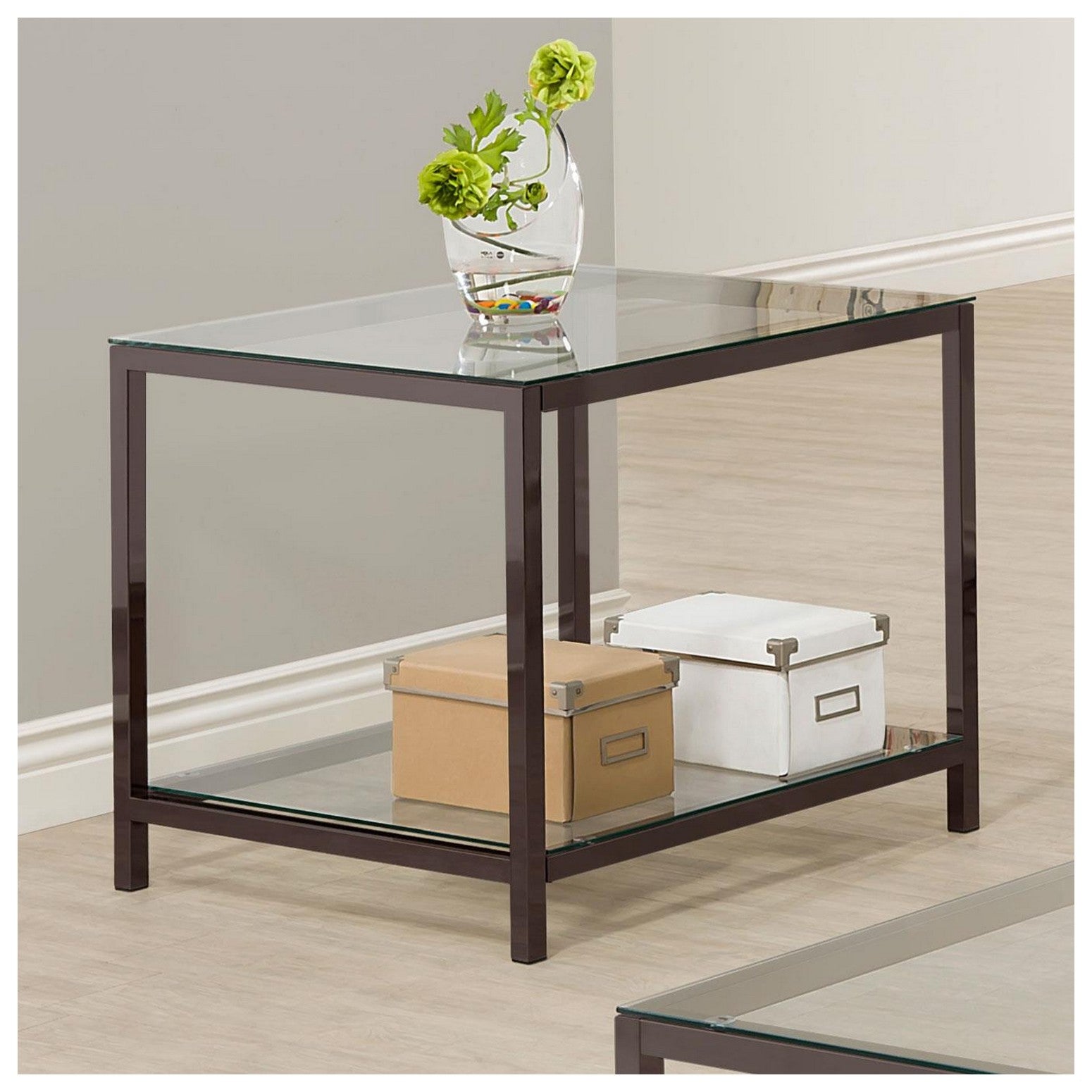 Trini End Table with Glass Shelf Black Nickel 720227