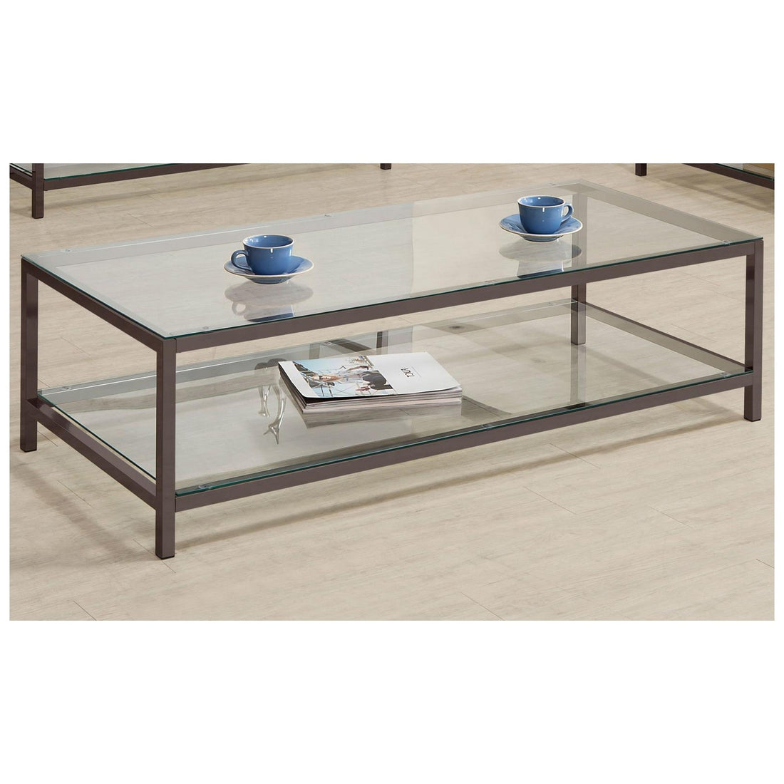 Trini Coffee Table with Glass Shelf Black Nickel 720228