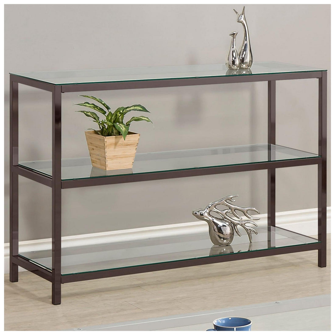 Trini Sofa Table with Glass Shelf Black Nickel 720229