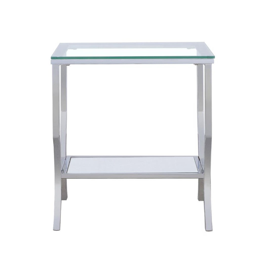 Saide Square End Table with Mirrored Shelf Chrome 720337