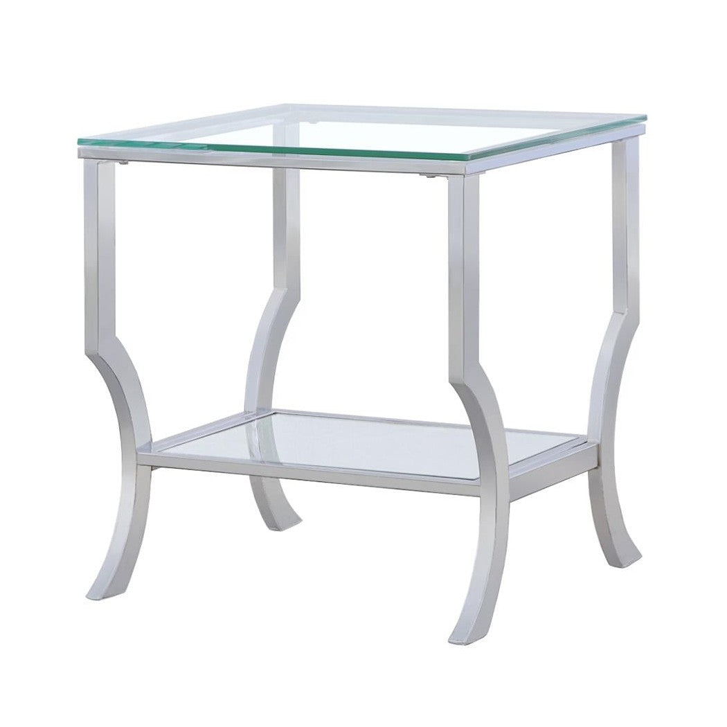 Saide Square End Table with Mirrored Shelf Chrome 720337