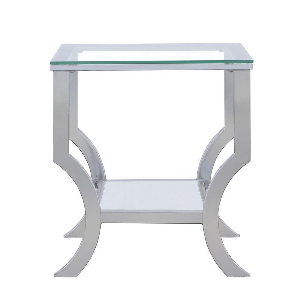 Saide Square End Table with Mirrored Shelf Chrome 720337