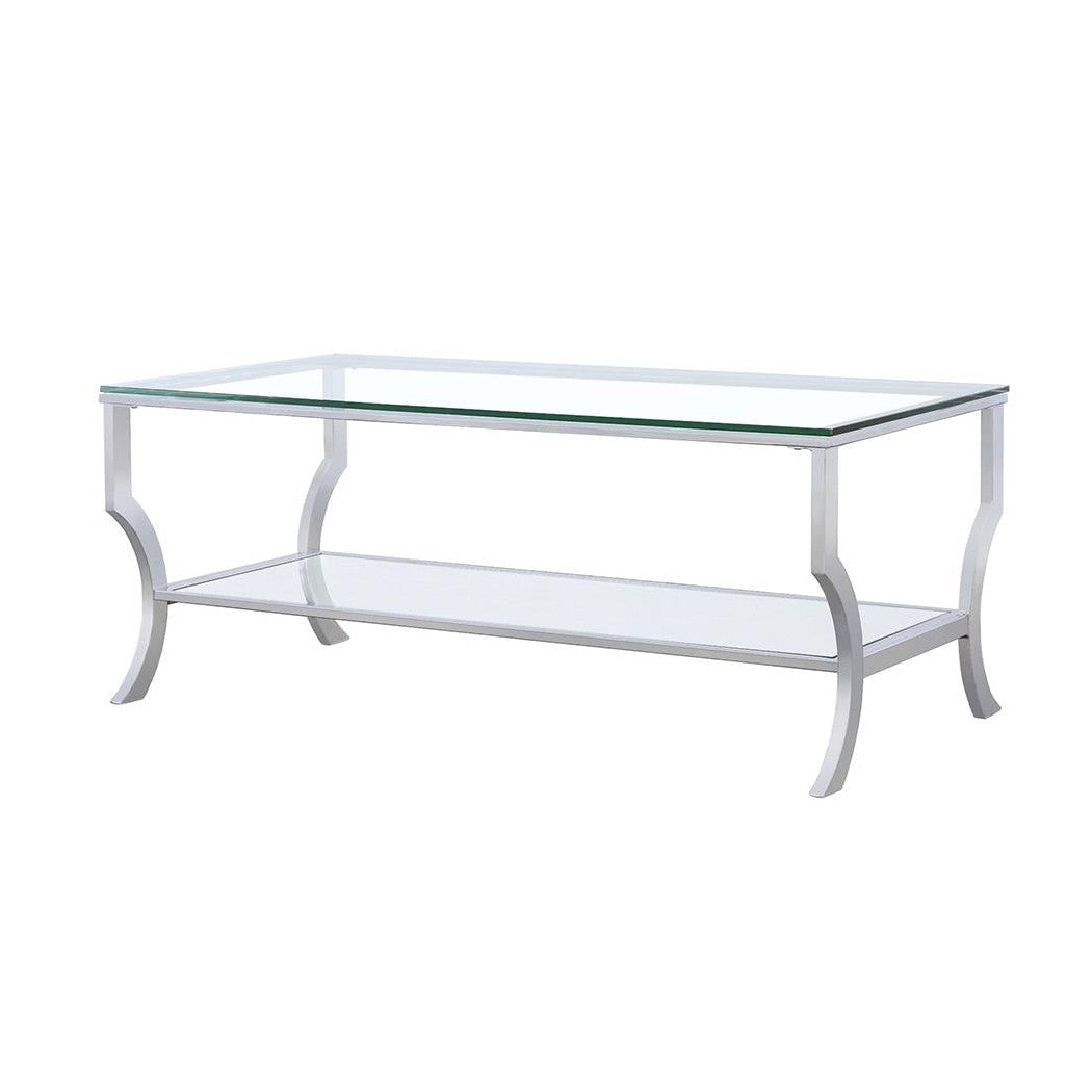 Saide Rectangular Coffee Table with Mirrored Shelf Chrome 720338