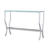 Saide Rectangular Sofa Table with Mirrored Shelf Chrome 720339