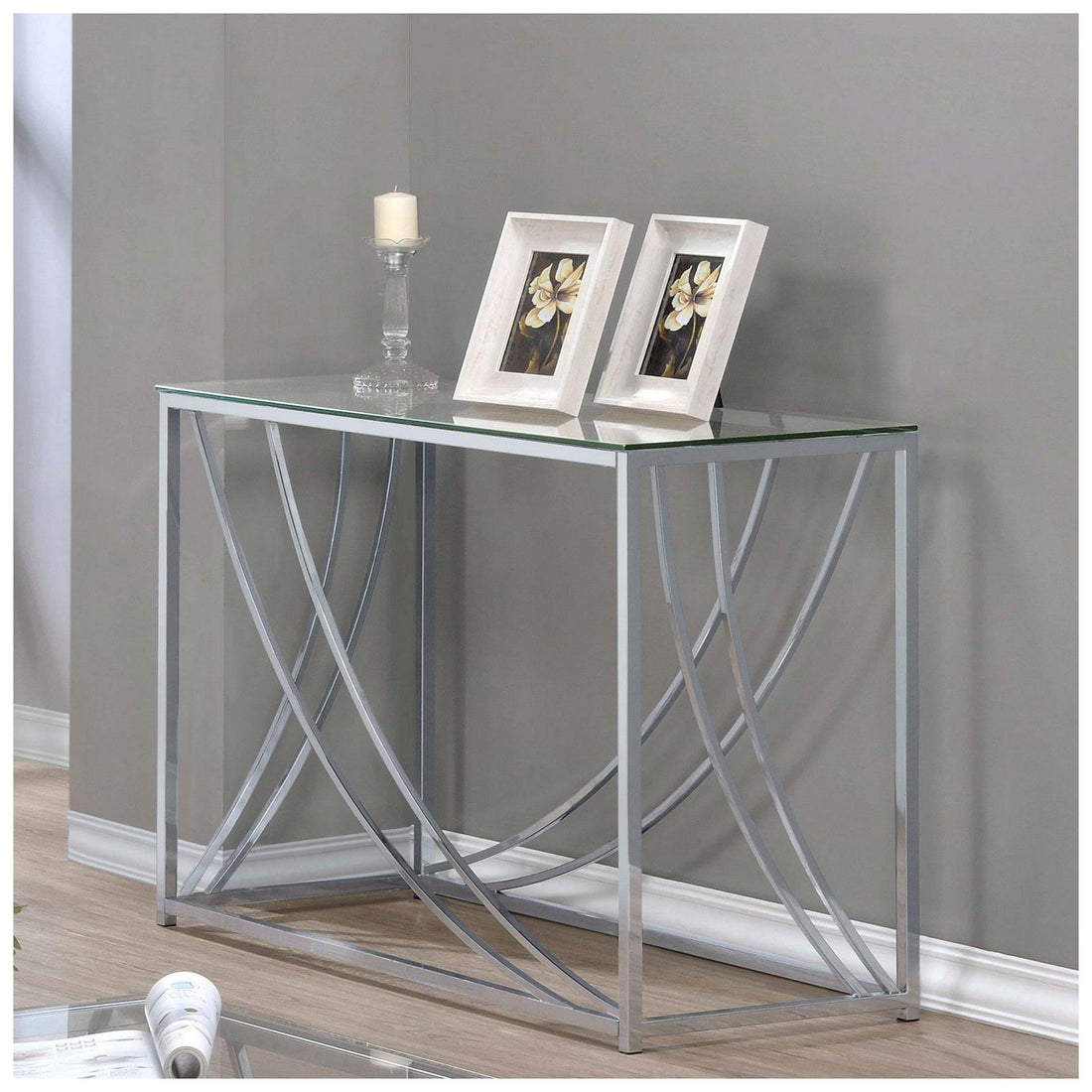 Lille Glass Top Rectangular Sofa Table Accents Chrome 720499