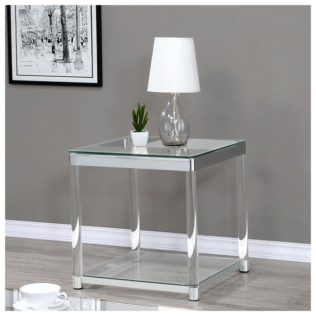 Anne End Table with Lower Shelf Chrome and Clear 720747