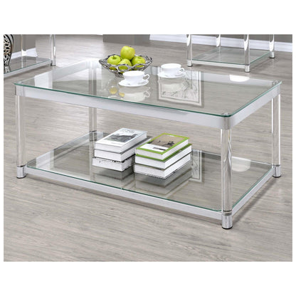 Anne Coffee Table with Lower Shelf Chrome and Clear 720748