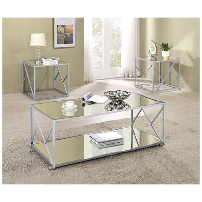 Provins 3-piece Occasional Table Set Clear Mirror and Chrome 720794