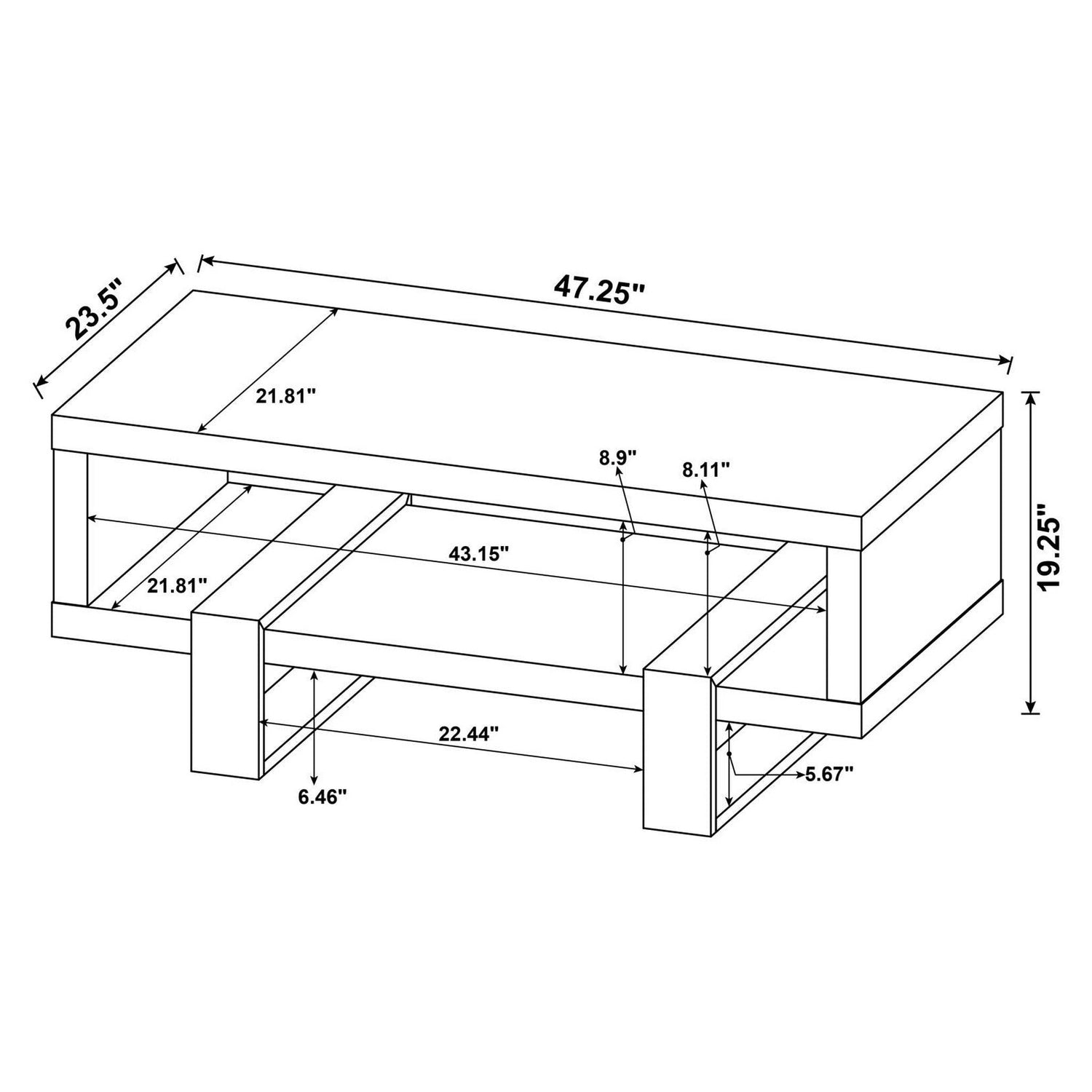 Dinard Coffee Table with Shelf Grey Driftwood 720878