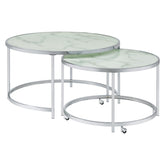 Lynn 2-piece Round Nesting Table White and Chrome 721528