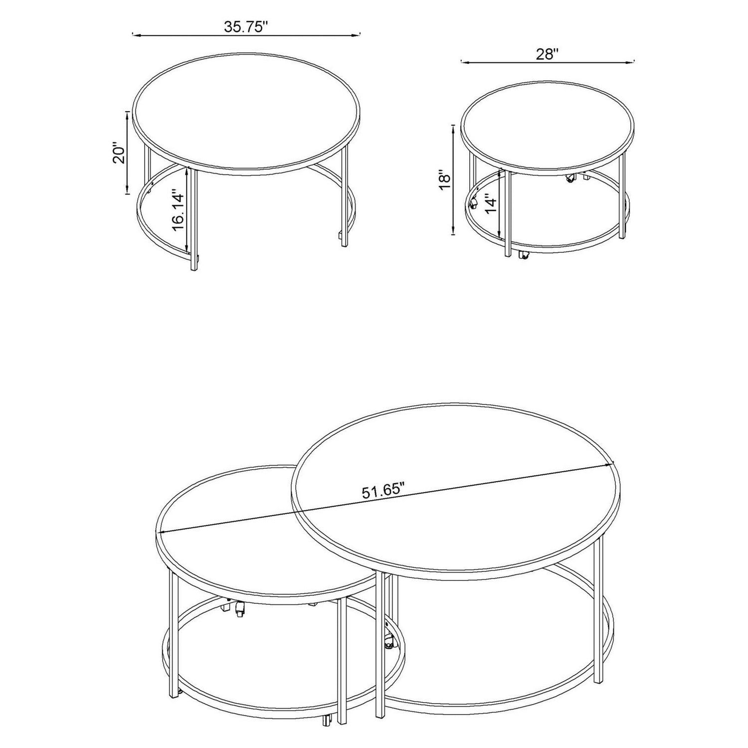 Lynn 2-piece Round Nesting Table White and Chrome 721528