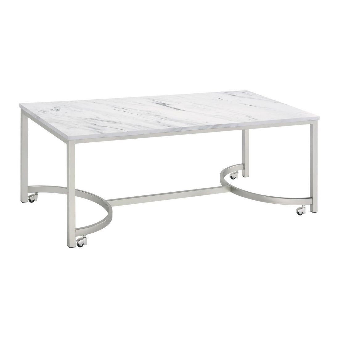 Leona Coffee Table with Casters White and Satin Nickel 721868