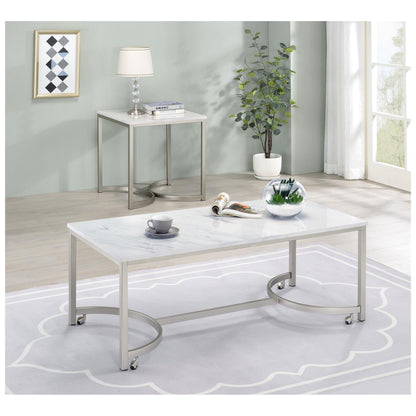 Leona Coffee Table with Casters White and Satin Nickel 721868