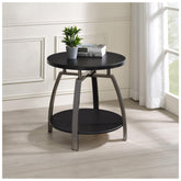 Dacre Round End Table Dark Grey and Black Nickel 722207