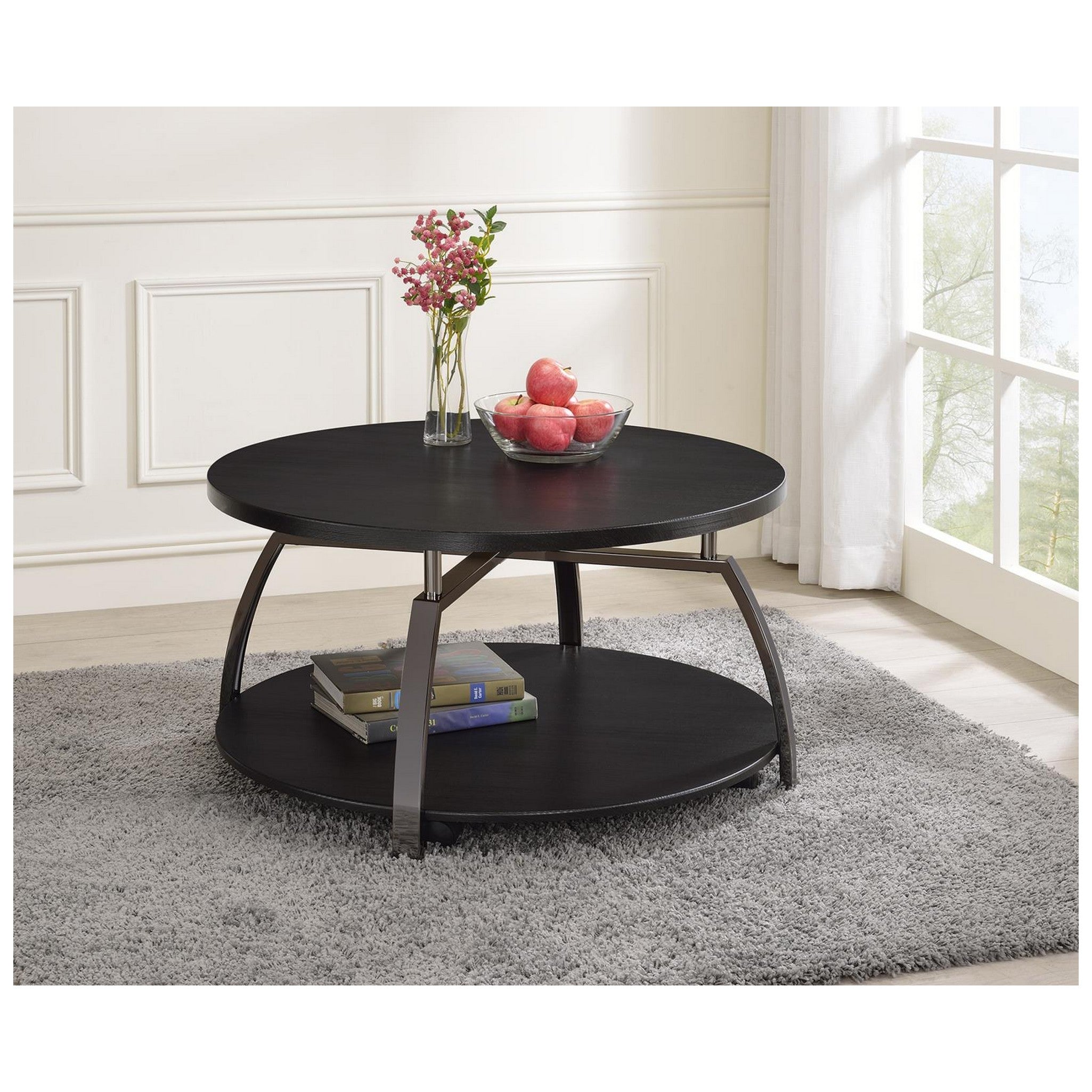 Dacre Round Coffee Table Dark Grey and Black Nickel 722208