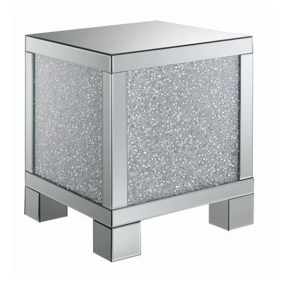 Gillian Square End Table Silver and Clear Mirror 722497