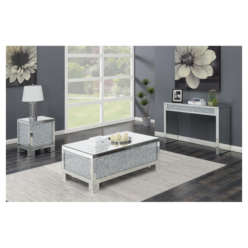 Gillian Rectangular Sofa Table Silver and Clear Mirror 722499