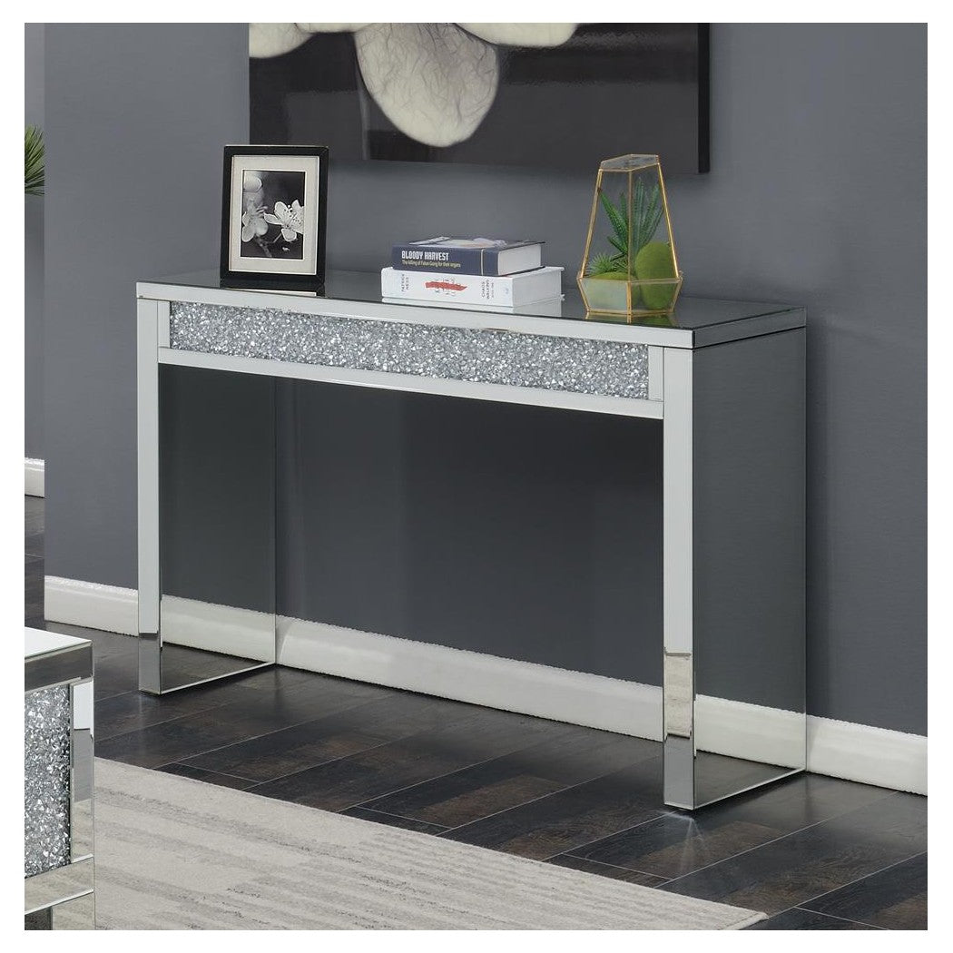 Gillian Rectangular Sofa Table Silver and Clear Mirror 722499