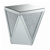 Gunilla Square End Table with Triangle Detailing Silver and Clear Mirror 722507