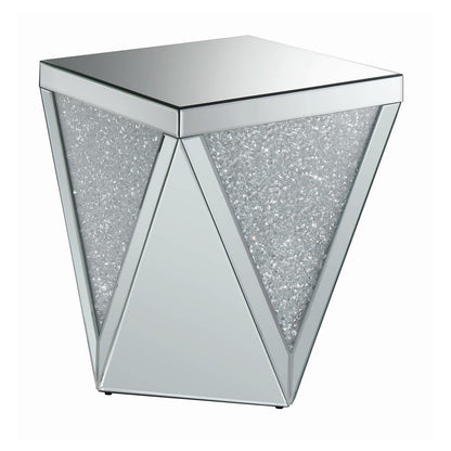 Gunilla Square End Table with Triangle Detailing Silver and Clear Mirror 722507