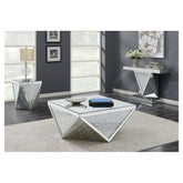 Gunilla Square End Table with Triangle Detailing Silver and Clear Mirror 722507