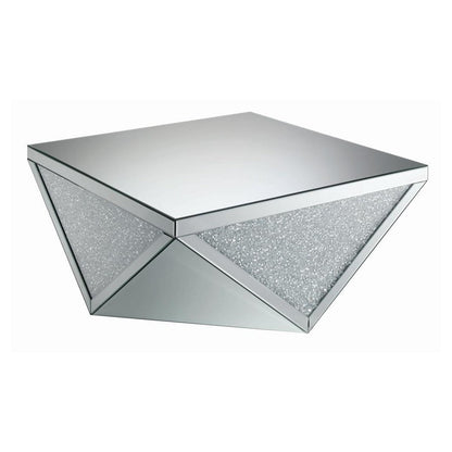 Gunilla Square Coffee Table with Triangle Detailing Silver and Clear Mirror 722508