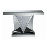 Gunilla Rectangular Sofa Table with Triangle Detailing Silver and Clear Mirror 722509