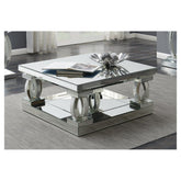 Amalia Square Coffee Table with Lower Shelf Clear Mirror 722518