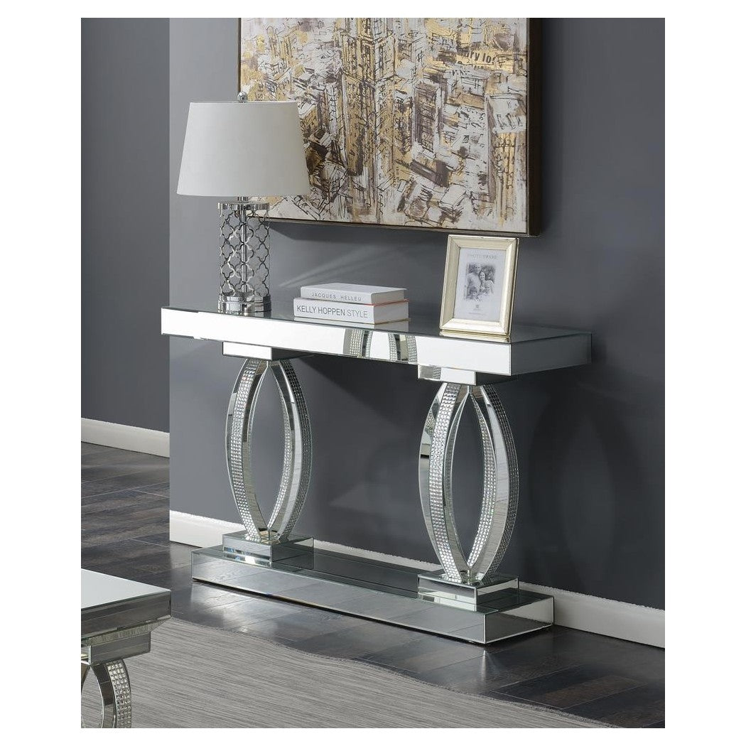 Amalia Rectangular Sofa Table with Shelf Clear Mirror 722519